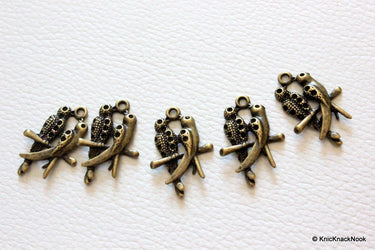 5 x Zinc Alloy Bronze Tone Parrot Pair Charm Pendants 24mm x 11mm